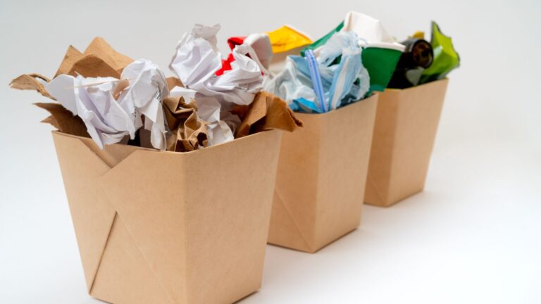 Sorted household waste in cardboard boxes