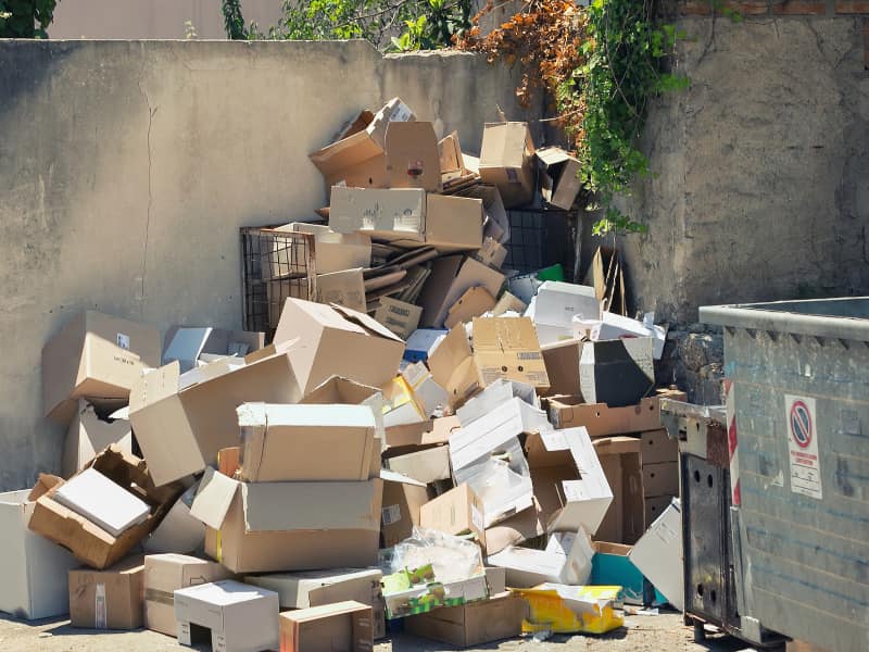 Overflowing cardboard box pile